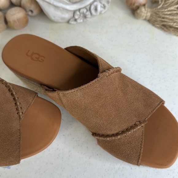 UGG Taia Wedge Slide Sandals - Suede (For Women) Chestnut Sz 8 - Picture 6 of 13